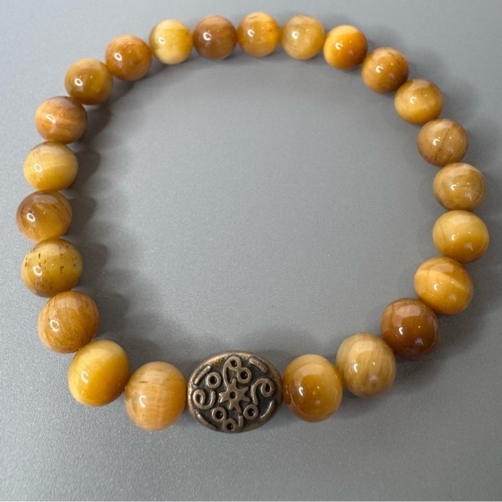 Hand Crafted Yellow Tiger Eye Stretch Bracelet 7” 8mm Beaded NWT - Picture 1 of 12